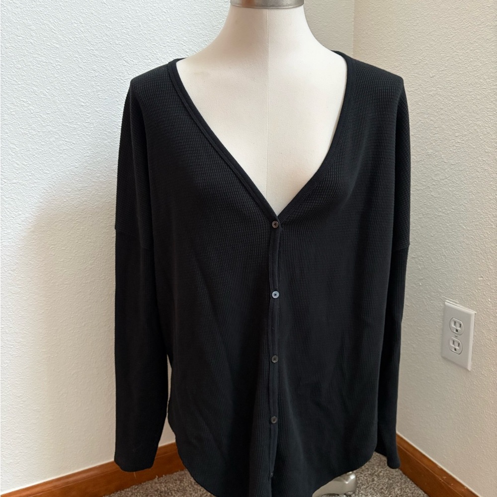 Aritzia The Group Babaton Thermal V-Neck Lounge Cardigan Sweater‎ Women's L - Picture 2 of 9